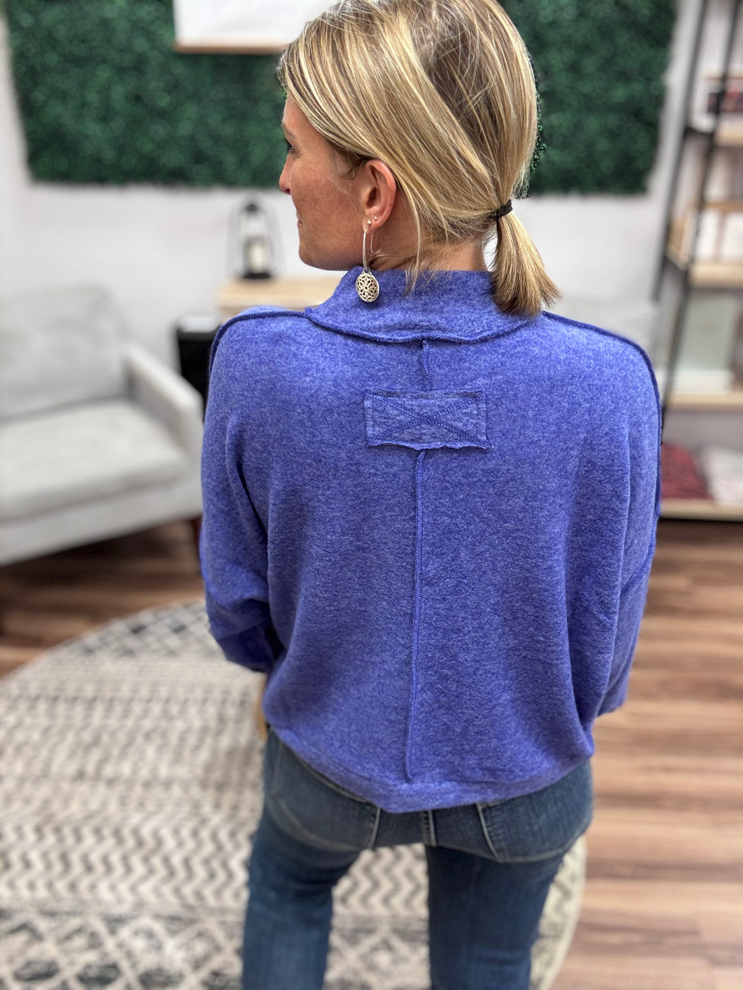 Brushed Melange Mock Neck - Bright Blue