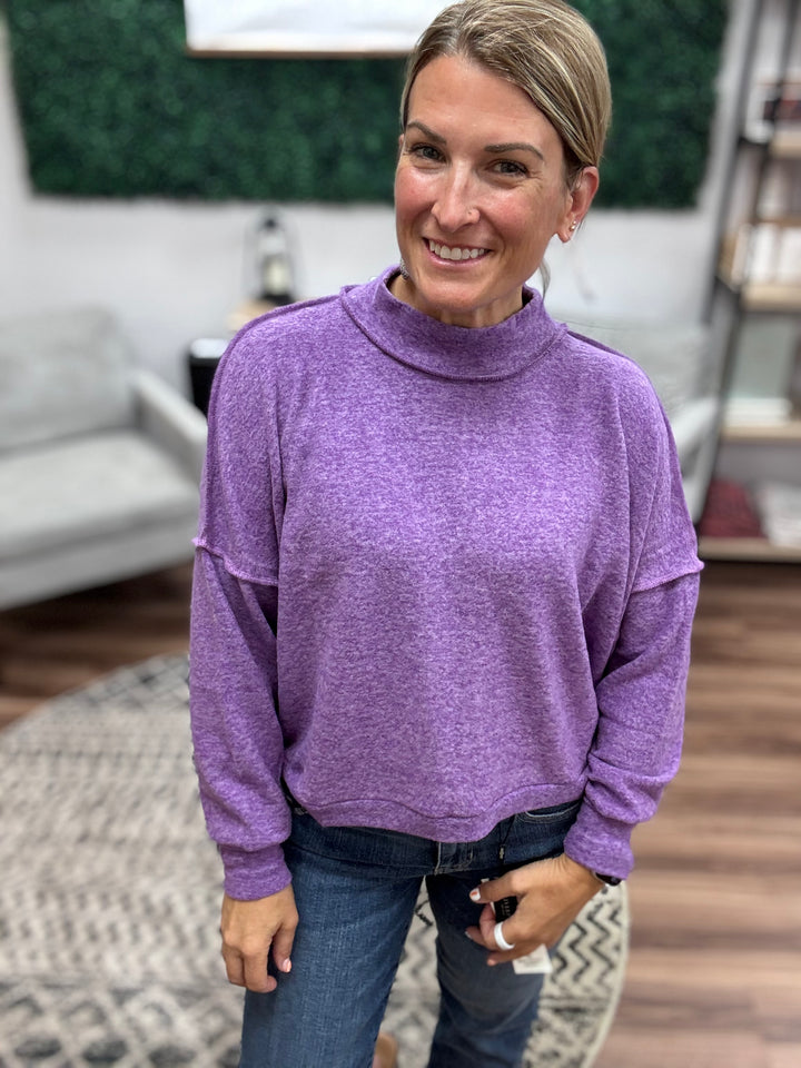 Brushed Melange Mock Neck - Violet