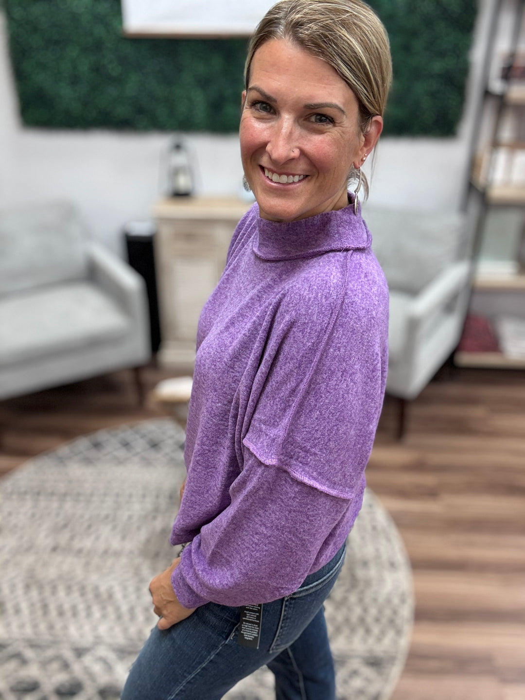 Brushed Melange Mock Neck - Violet