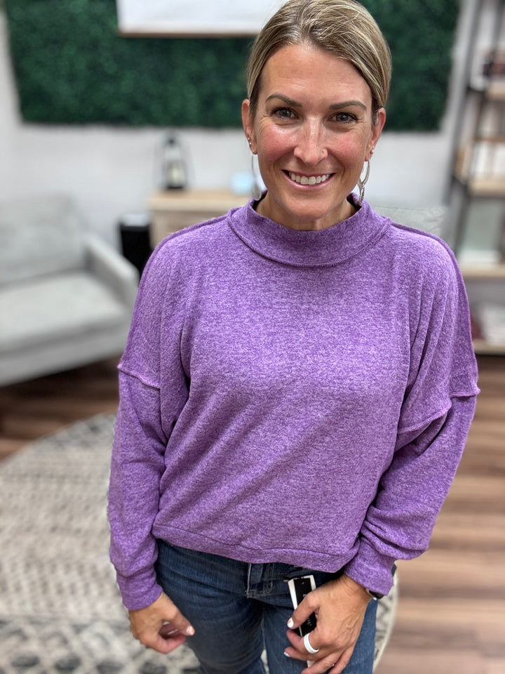 Brushed Melange Mock Neck - Violet