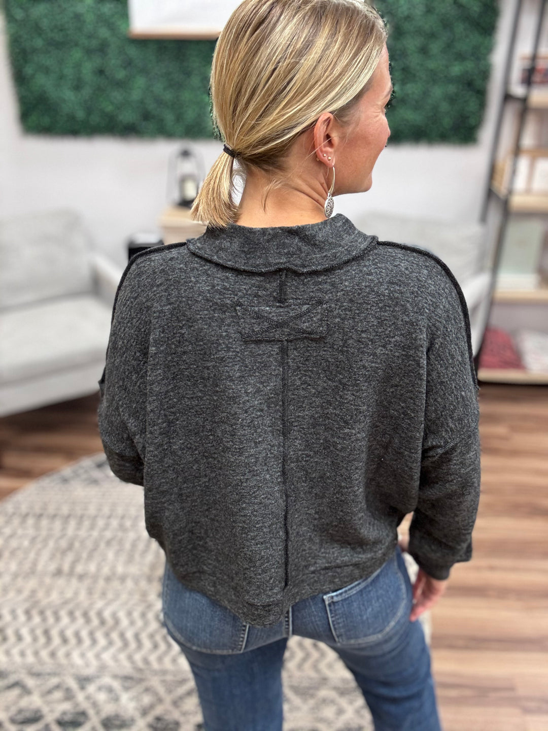 Brushed Melange Mock Neck - Black