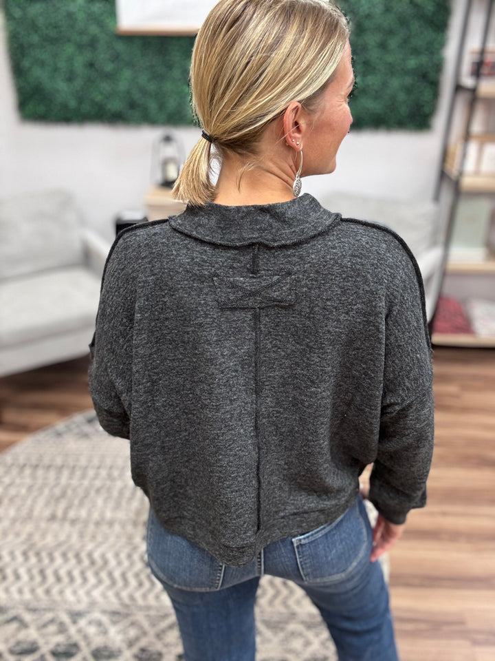 Brushed Melange Mock Neck - Black