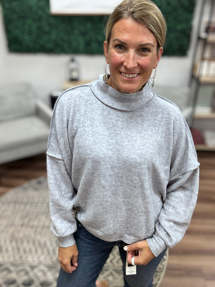 Brushed Melange Mock Neck - Heather Grey