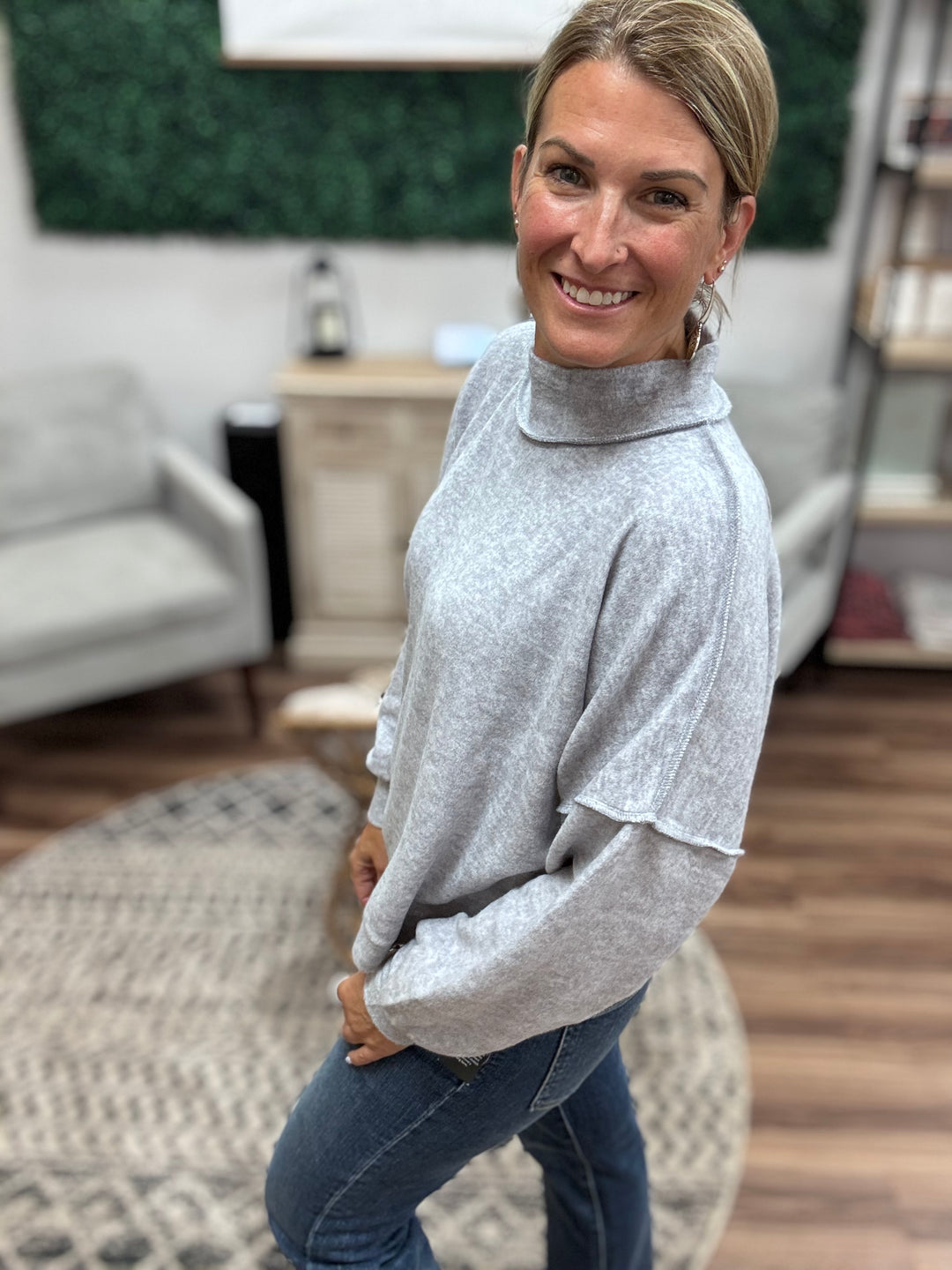 Brushed Melange Mock Neck - Heather Grey