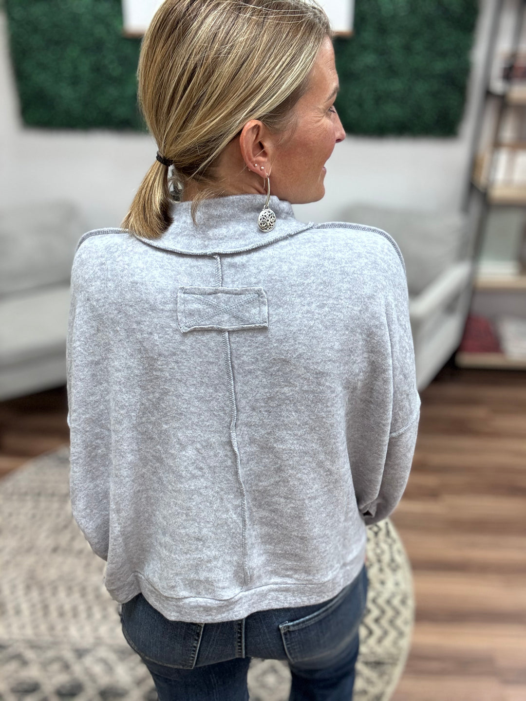Brushed Melange Mock Neck - Heather Grey