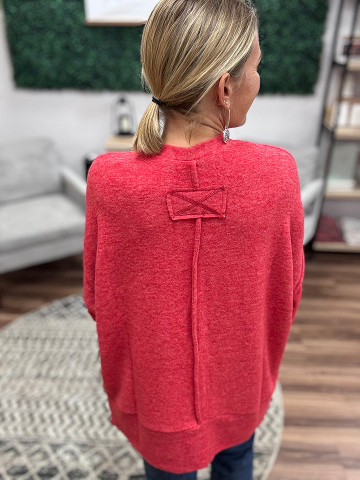 Brushed Melange Oversized Sweater - Dark Red