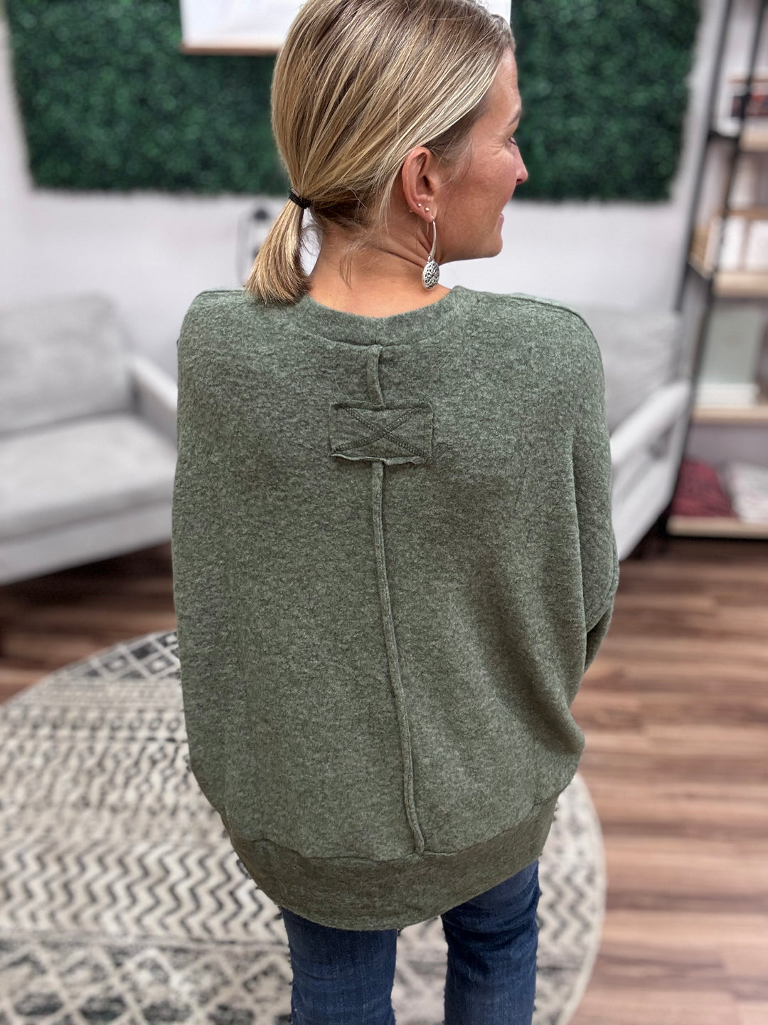 Brushed Melange Oversized Sweater - Dark Olive