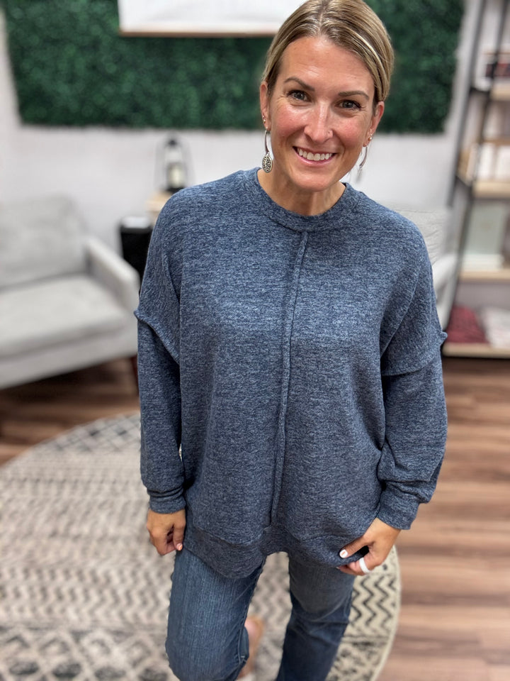 Brushed Melange Oversized Sweater - Dark Navy