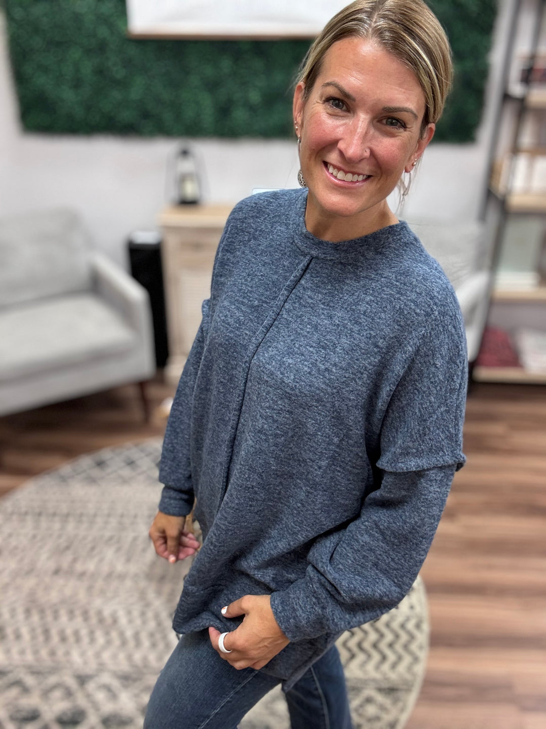 Brushed Melange Oversized Sweater - Dark Navy