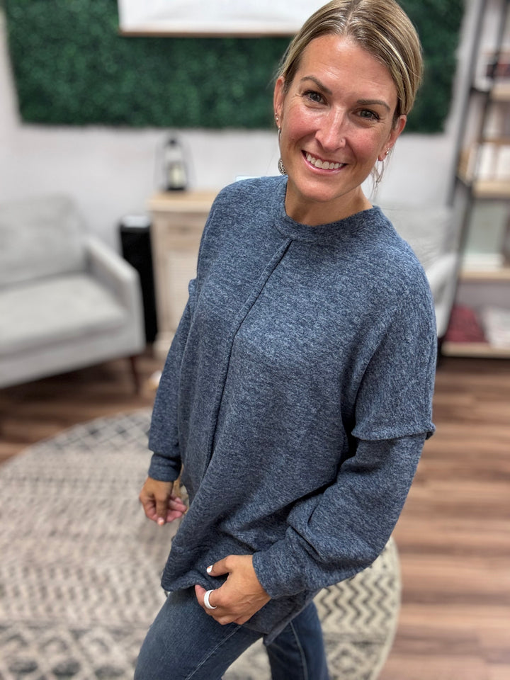 Brushed Melange Oversized Sweater - Dark Navy
