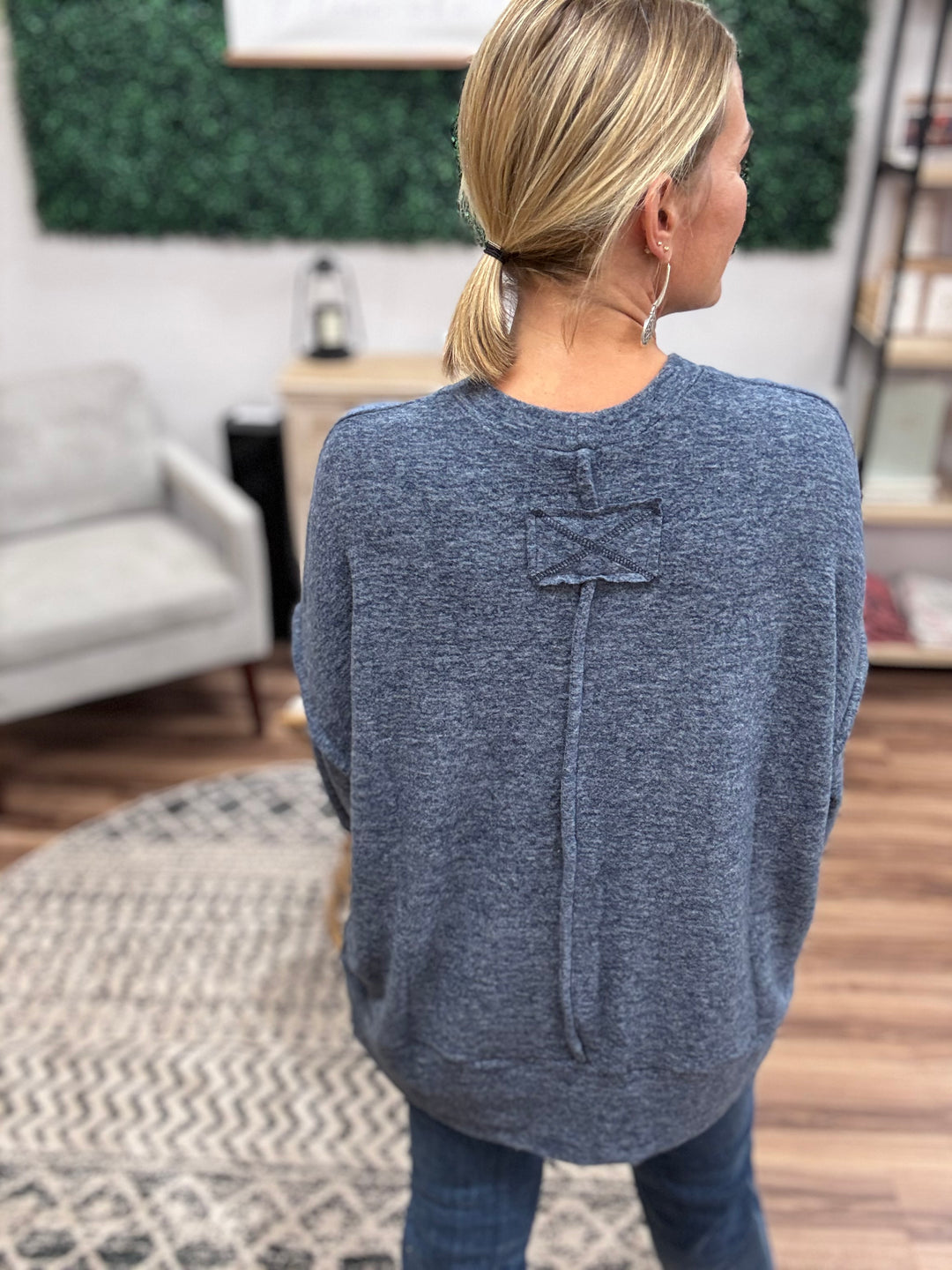Brushed Melange Oversized Sweater - Dark Navy