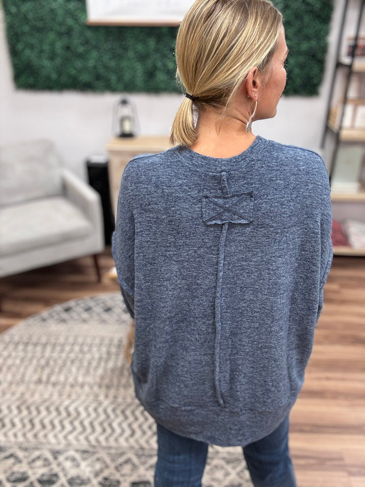 Brushed Melange Oversized Sweater - Dark Navy