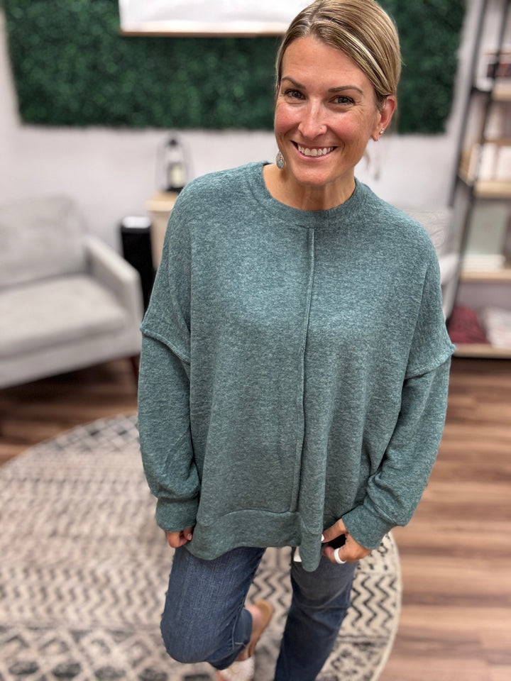 Brushed Melange Oversized Sweater - Ash Jade