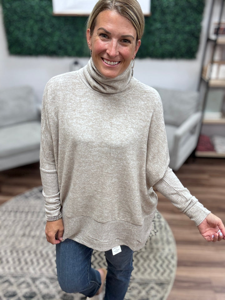 Brushed Melange Turtleneck Sweater - Heather Mocha