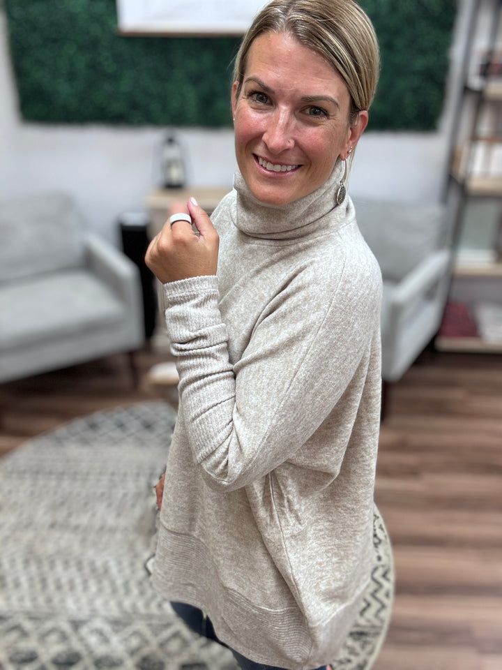 Brushed Melange Turtleneck Sweater - Heather Mocha