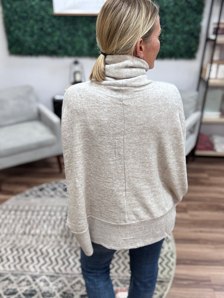 Brushed Melange Turtleneck Sweater - Heather Mocha