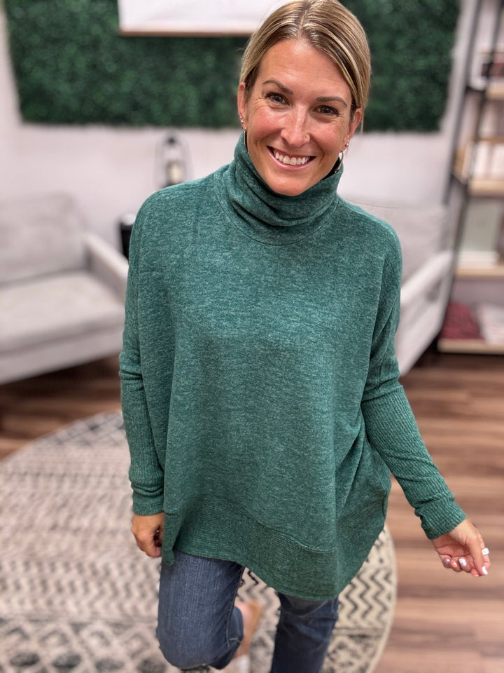 Brushed Melange Turtleneck Sweater - Dark Green