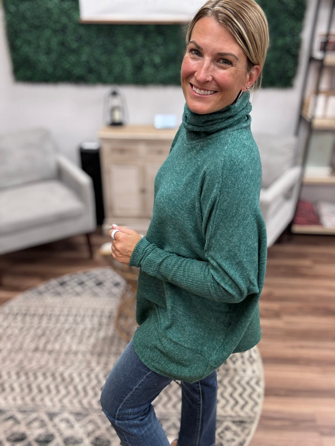 Brushed Melange Turtleneck Sweater - Dark Green