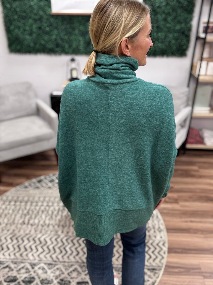 Brushed Melange Turtleneck Sweater - Dark Green