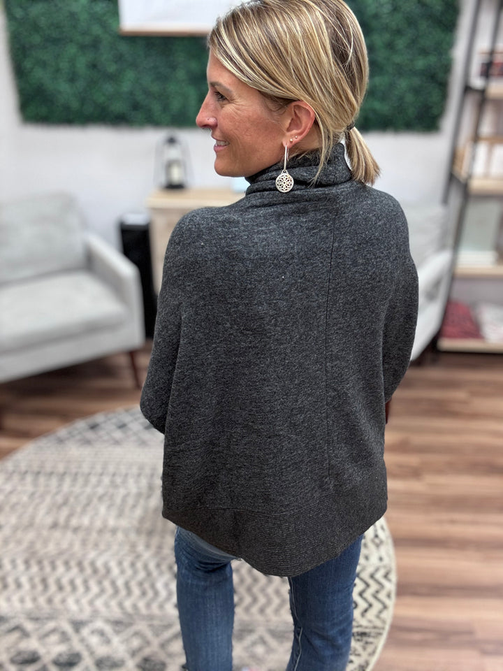 Brushed Melange Turtleneck Sweater - Black
