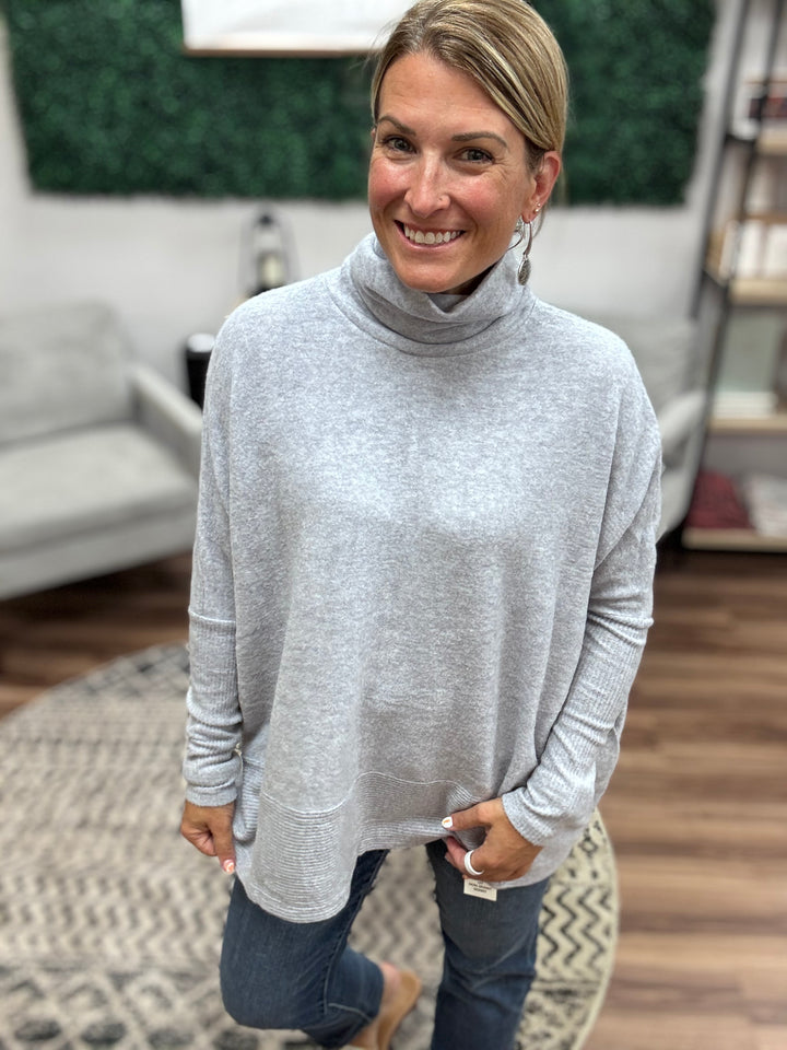 Brushed Melange Turtleneck Sweater - Heather Grey