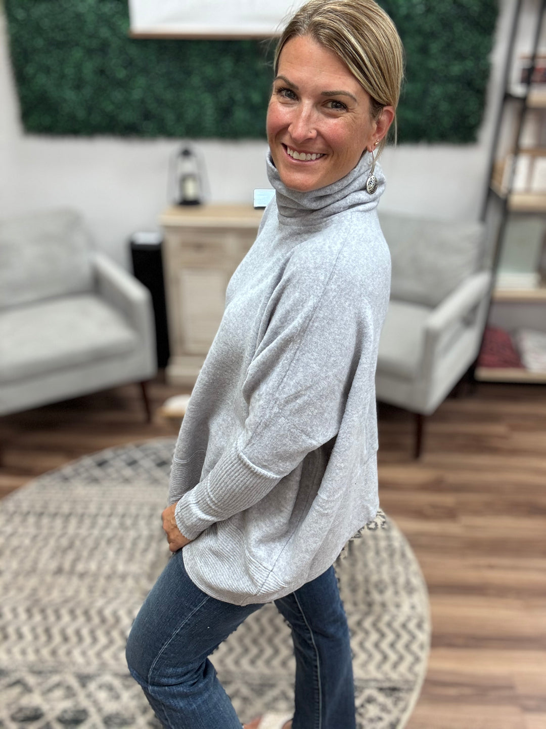 Brushed Melange Turtleneck Sweater - Heather Grey