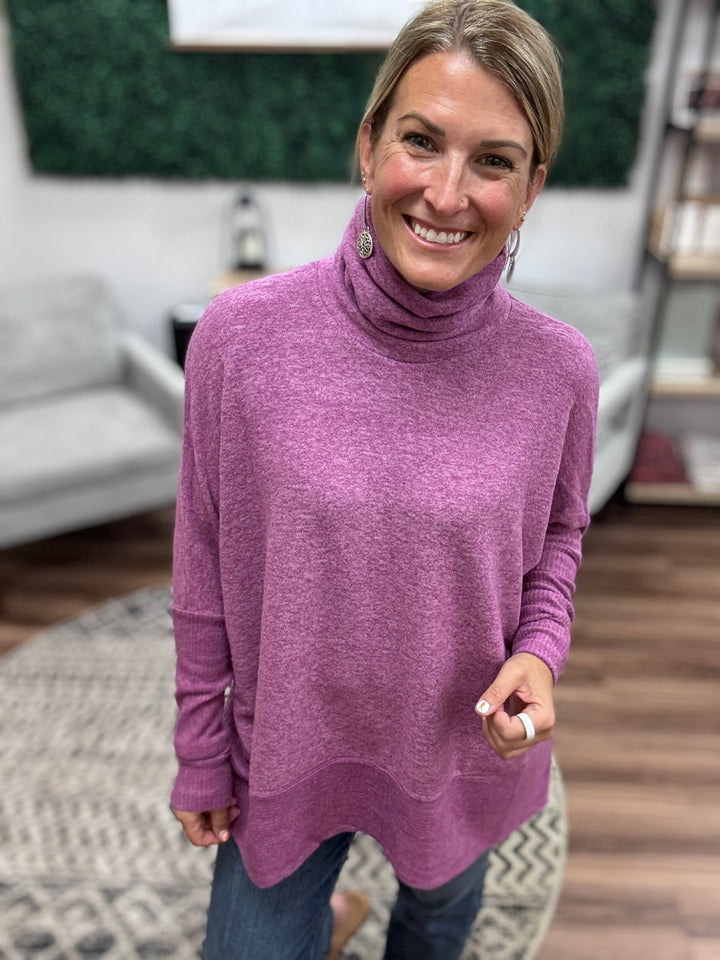 Brushed Melange Turtleneck Sweater - Light Plum