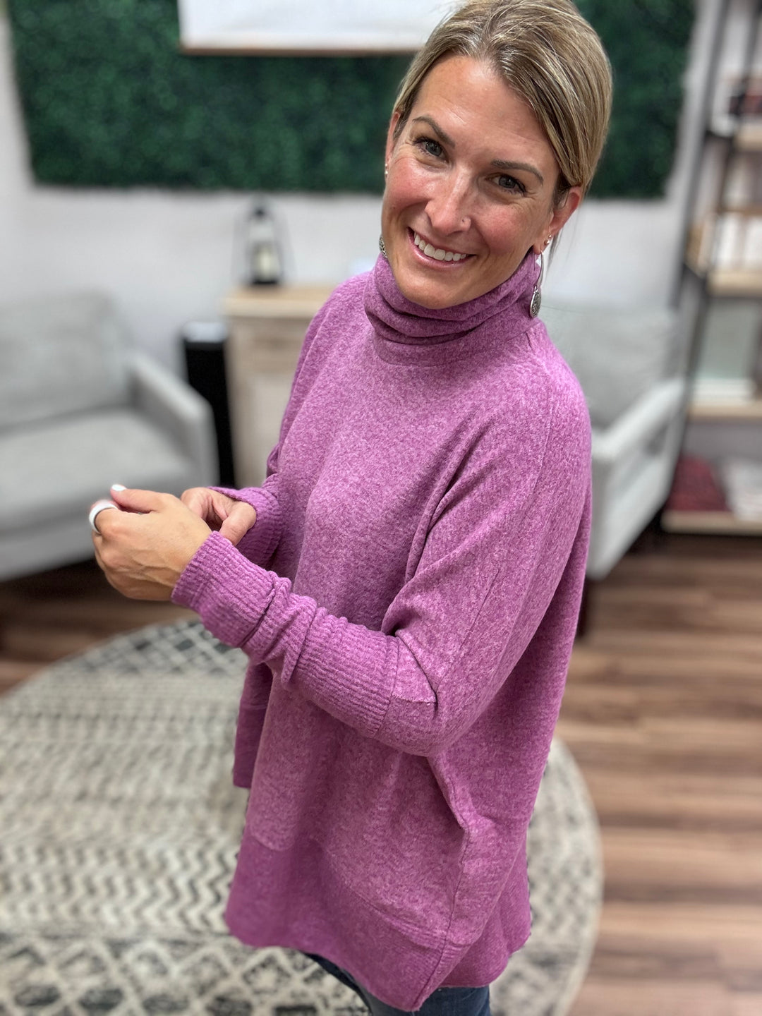 Brushed Melange Turtleneck Sweater - Light Plum