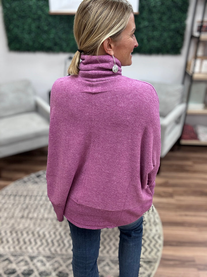 Brushed Melange Turtleneck Sweater - Light Plum