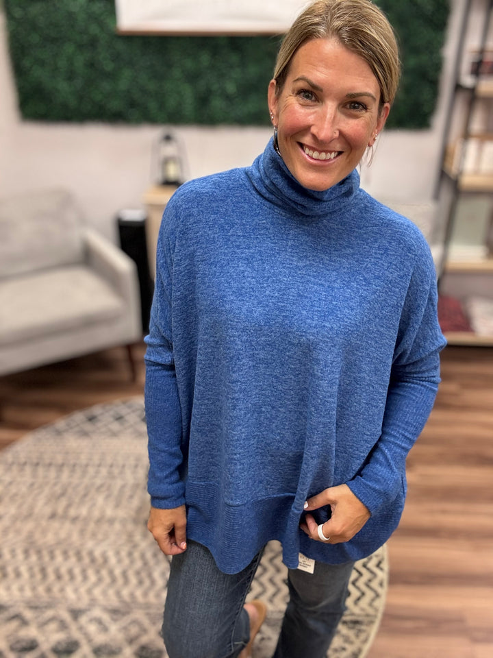 Brushed Melange Turtleneck Sweater - Light Navy