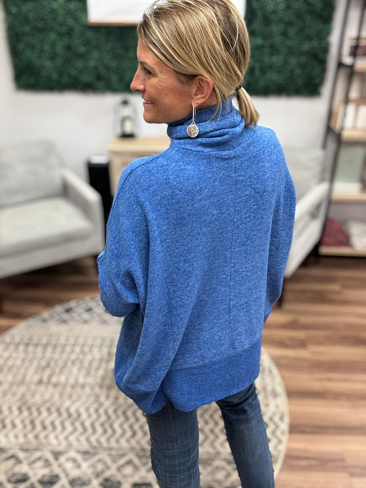 Brushed Melange Turtleneck Sweater - Light Navy