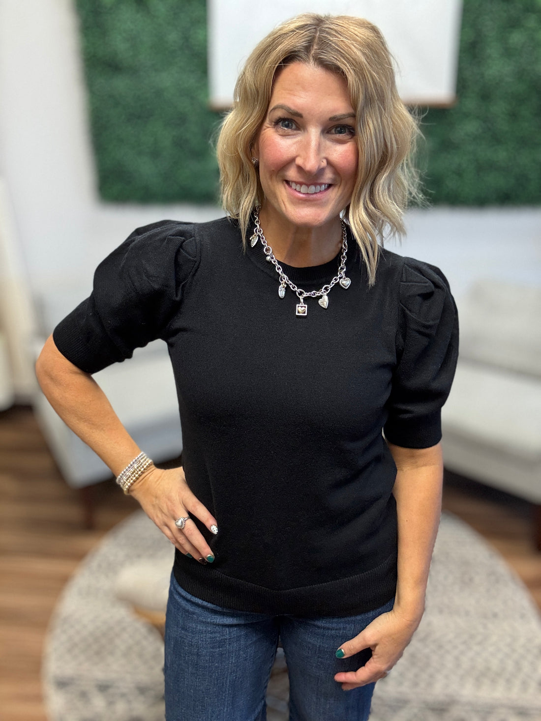 Chelsea - Viscose Puff Sleeve Sweater - Black