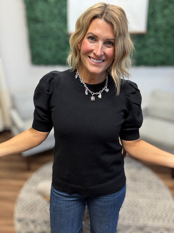 Chelsea - Viscose Puff Sleeve Sweater - Black