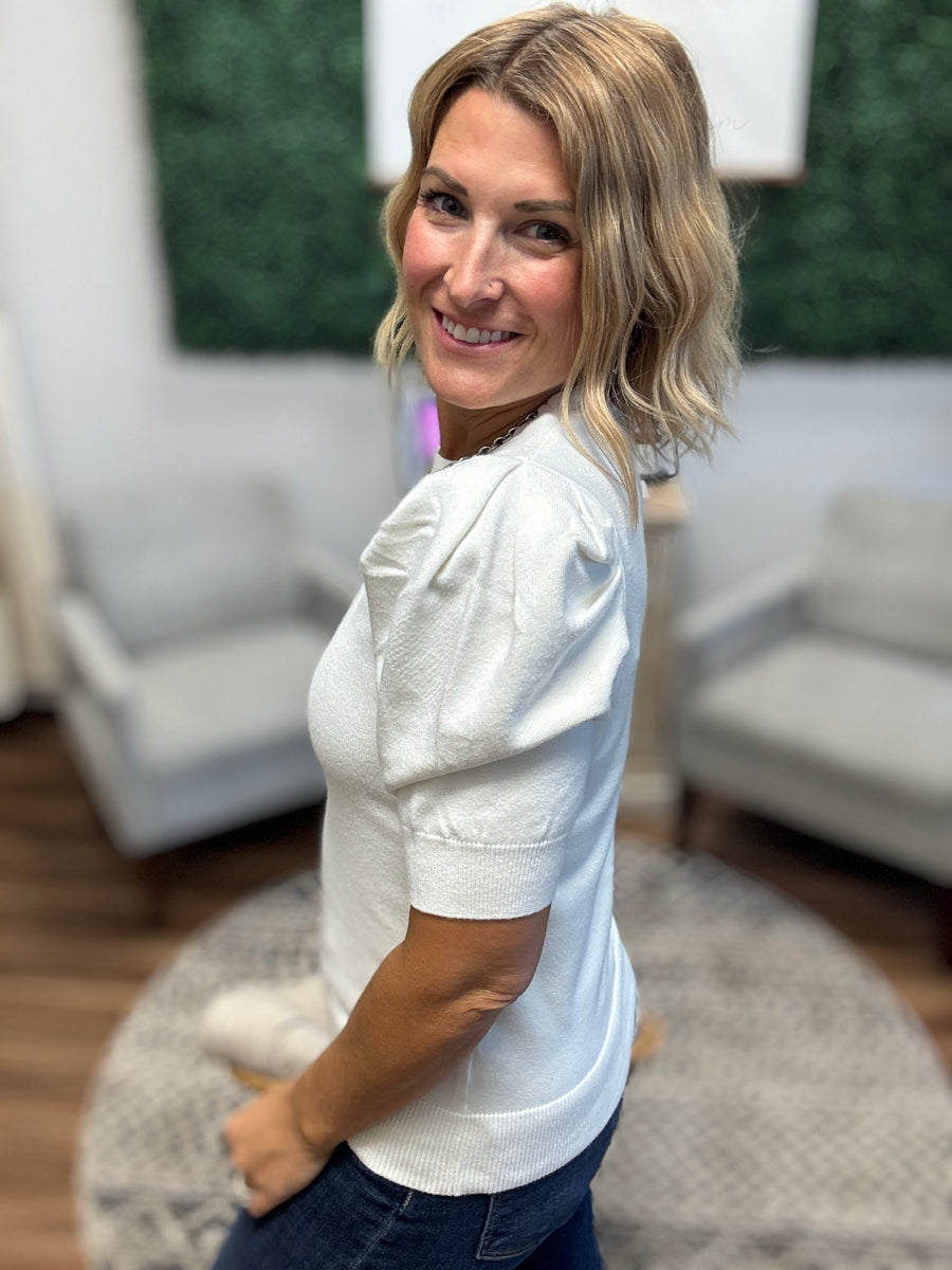 Chelsea - Viscose Puff Sleeve Sweater - Ivory