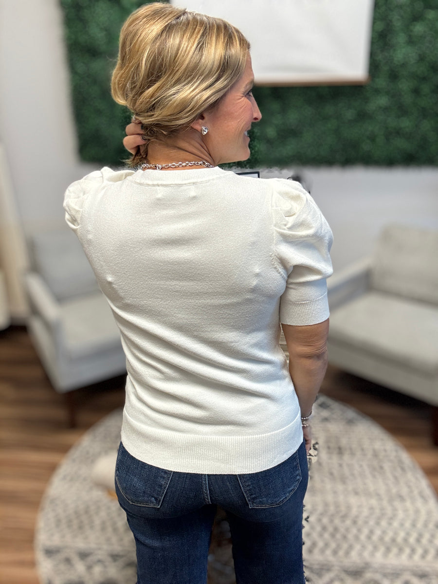 Chelsea - Viscose Puff Sleeve Sweater - Ivory