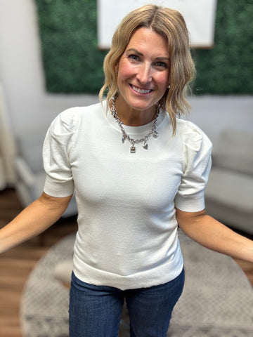Chelsea - Viscose Puff Sleeve Sweater - Ivory