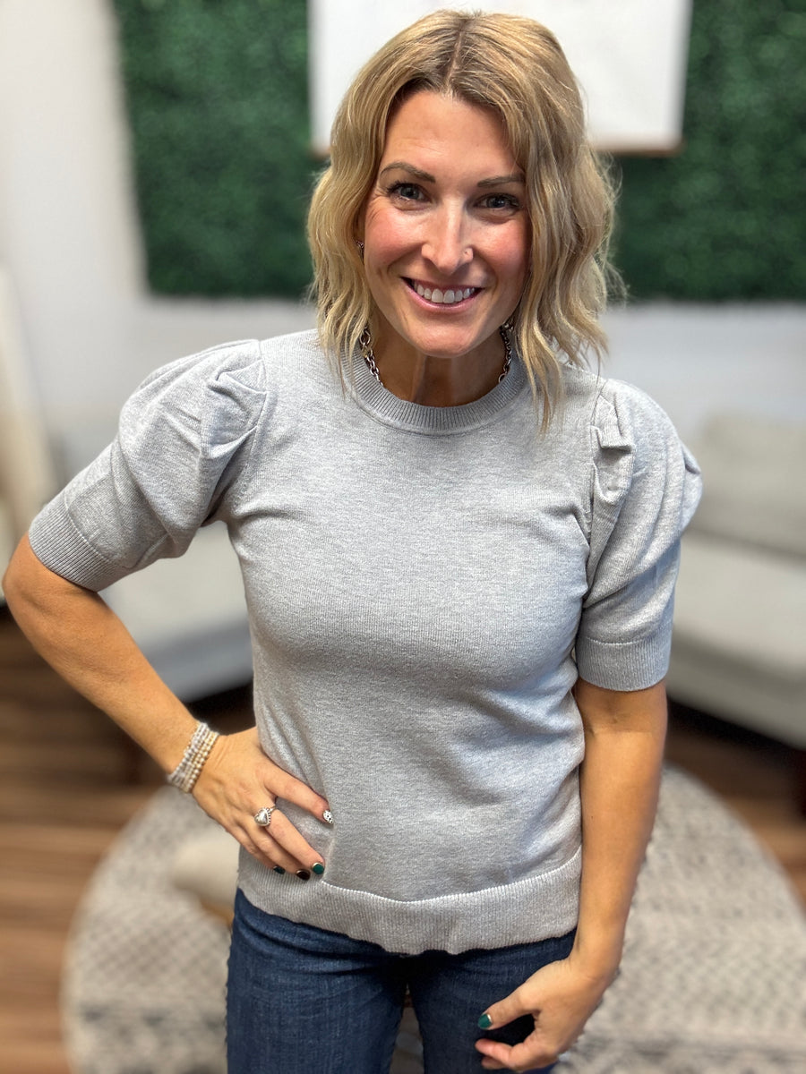 Chelsea - Viscose Puff Sleeve Sweater - Heather Grey
