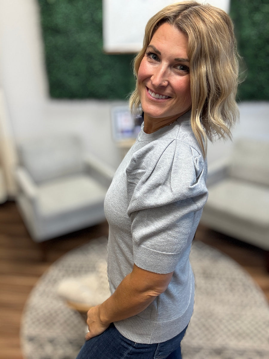 Chelsea - Viscose Puff Sleeve Sweater - Heather Grey