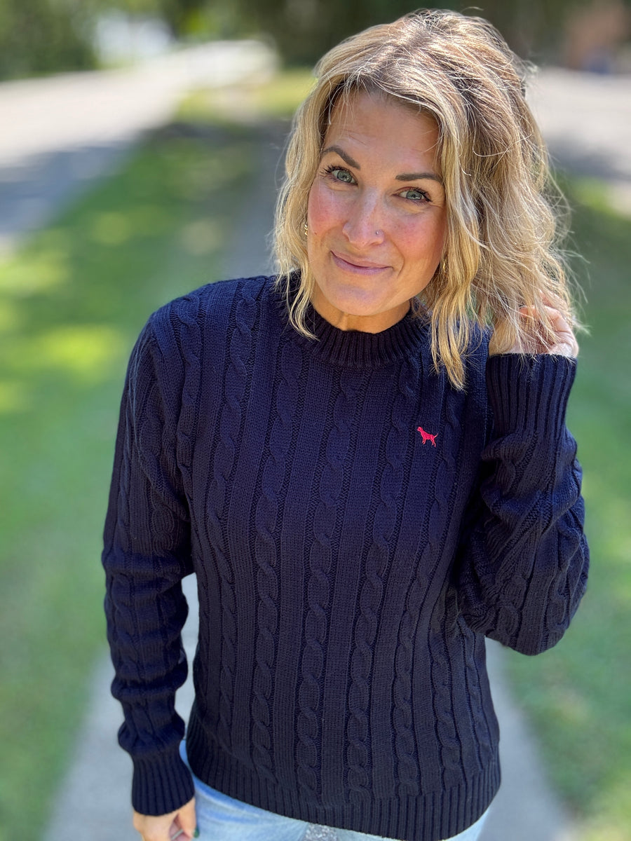 Emma Cable Knit Sweater - Navy