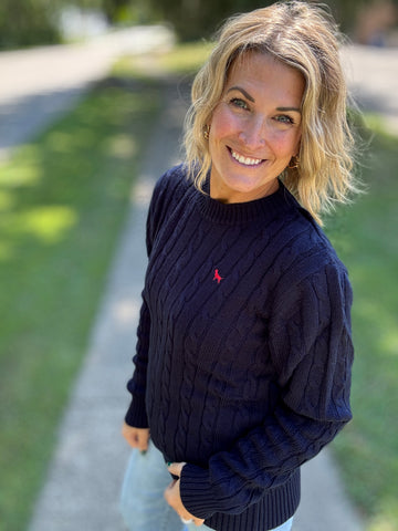 Emma Cable Knit Sweater - Navy