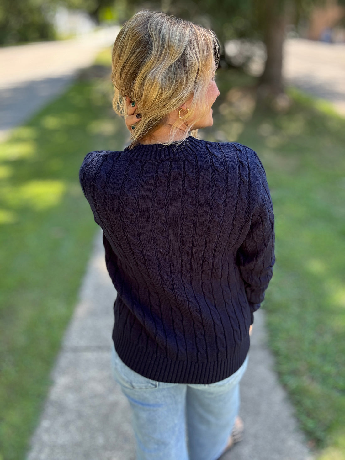 Emma Cable Knit Sweater - Navy