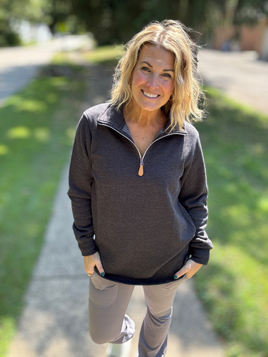 Miley - Vintage Quarter Zip Pullover - Black