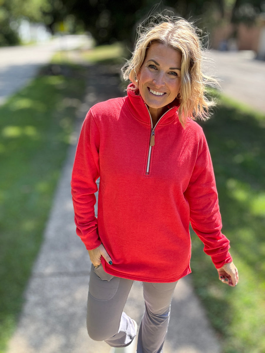 Miley - Vintage Quarter Zip Pullover - Red