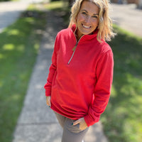 Miley - Vintage Quarter Zip Pullover - Red