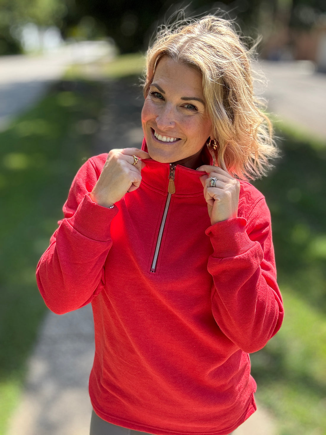 Miley - Vintage Quarter Zip Pullover - Red