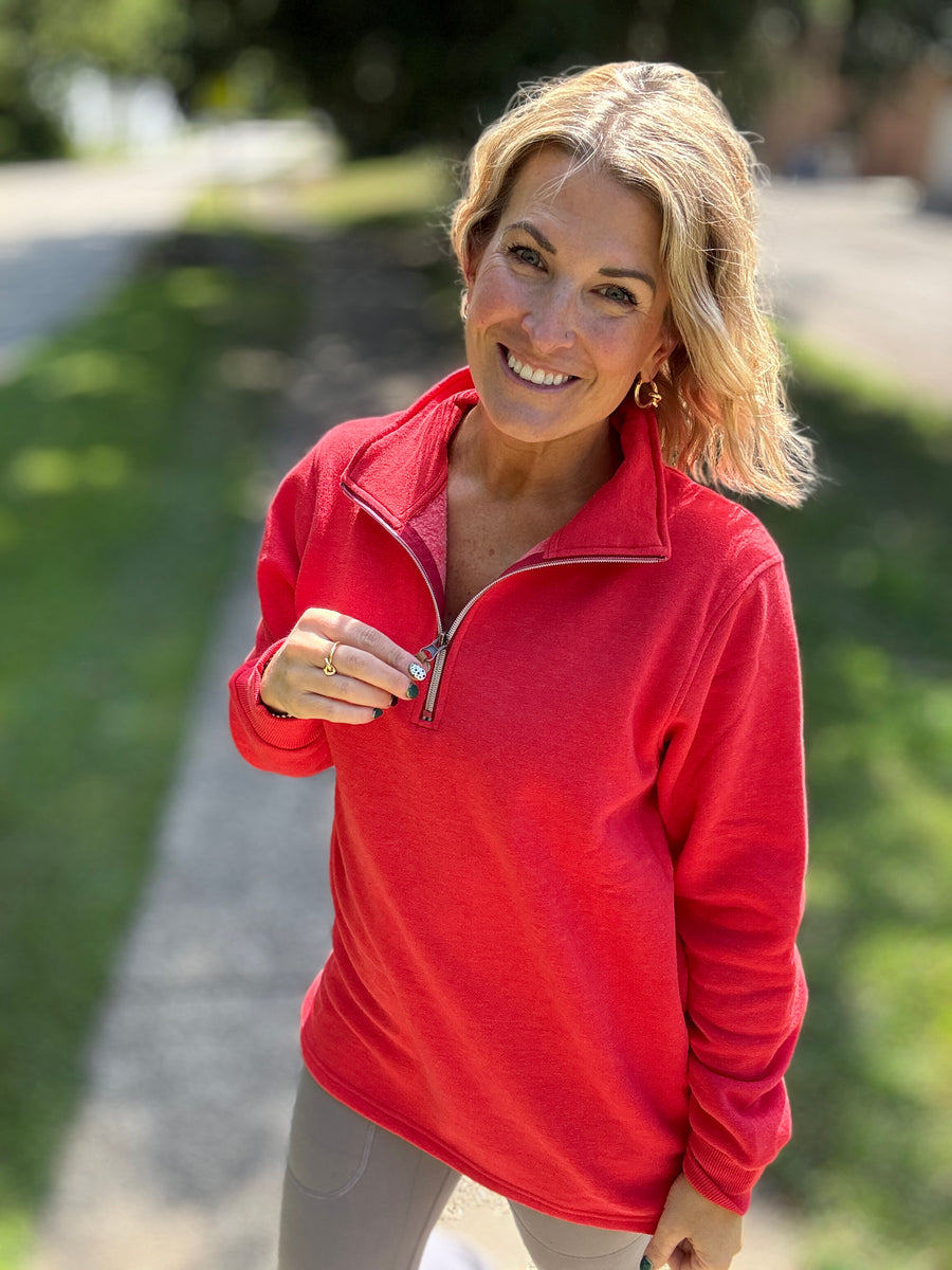 Miley - Vintage Quarter Zip Pullover - Red