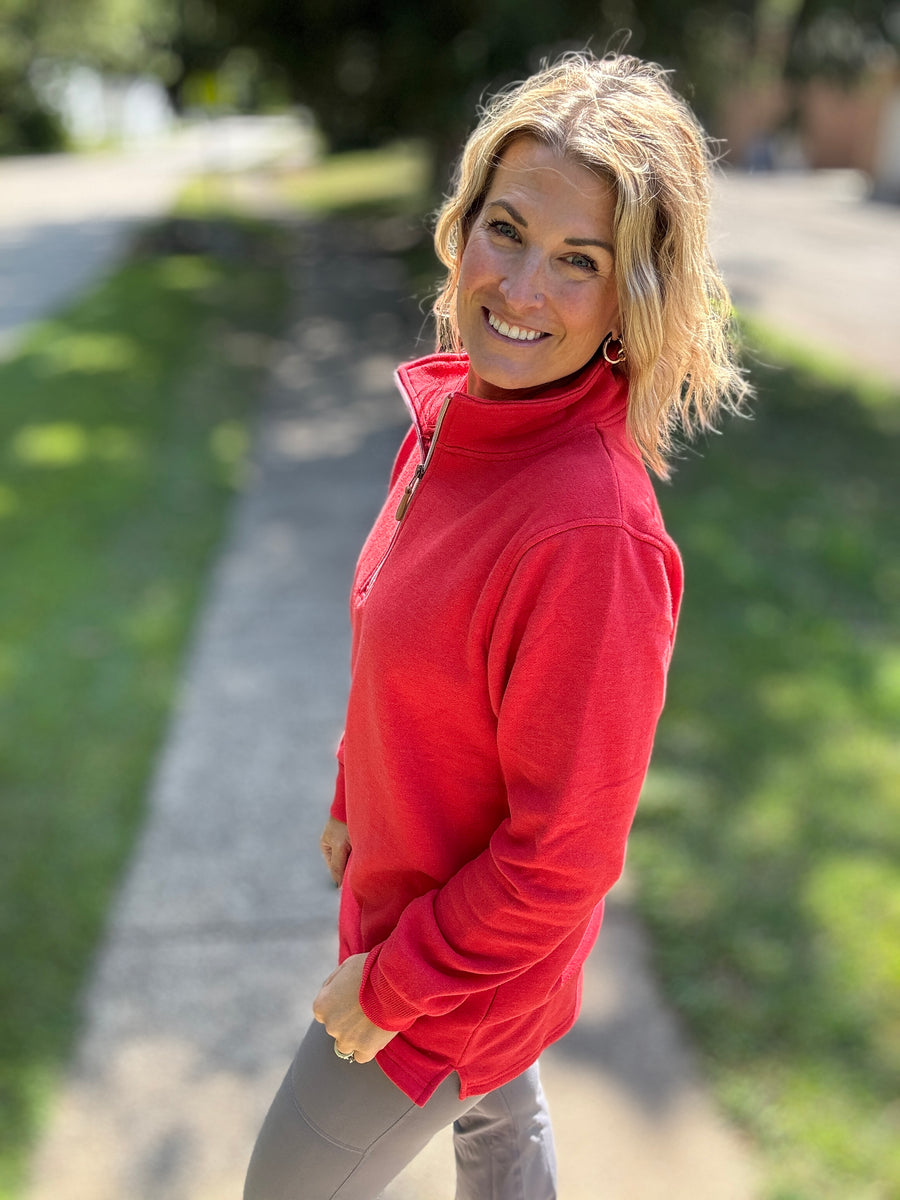 Miley - Vintage Quarter Zip Pullover - Red