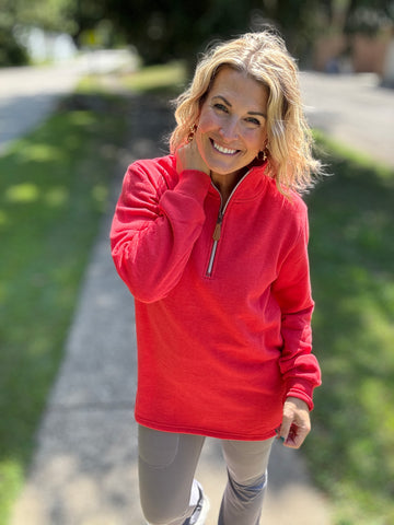 Miley - Vintage Quarter Zip Pullover - Red