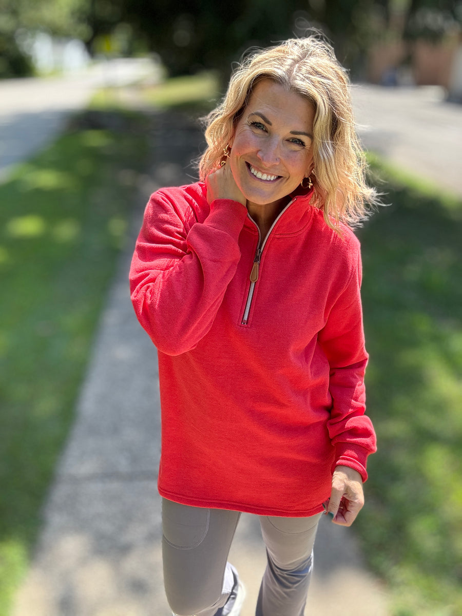 Miley - Vintage Quarter Zip Pullover - Red