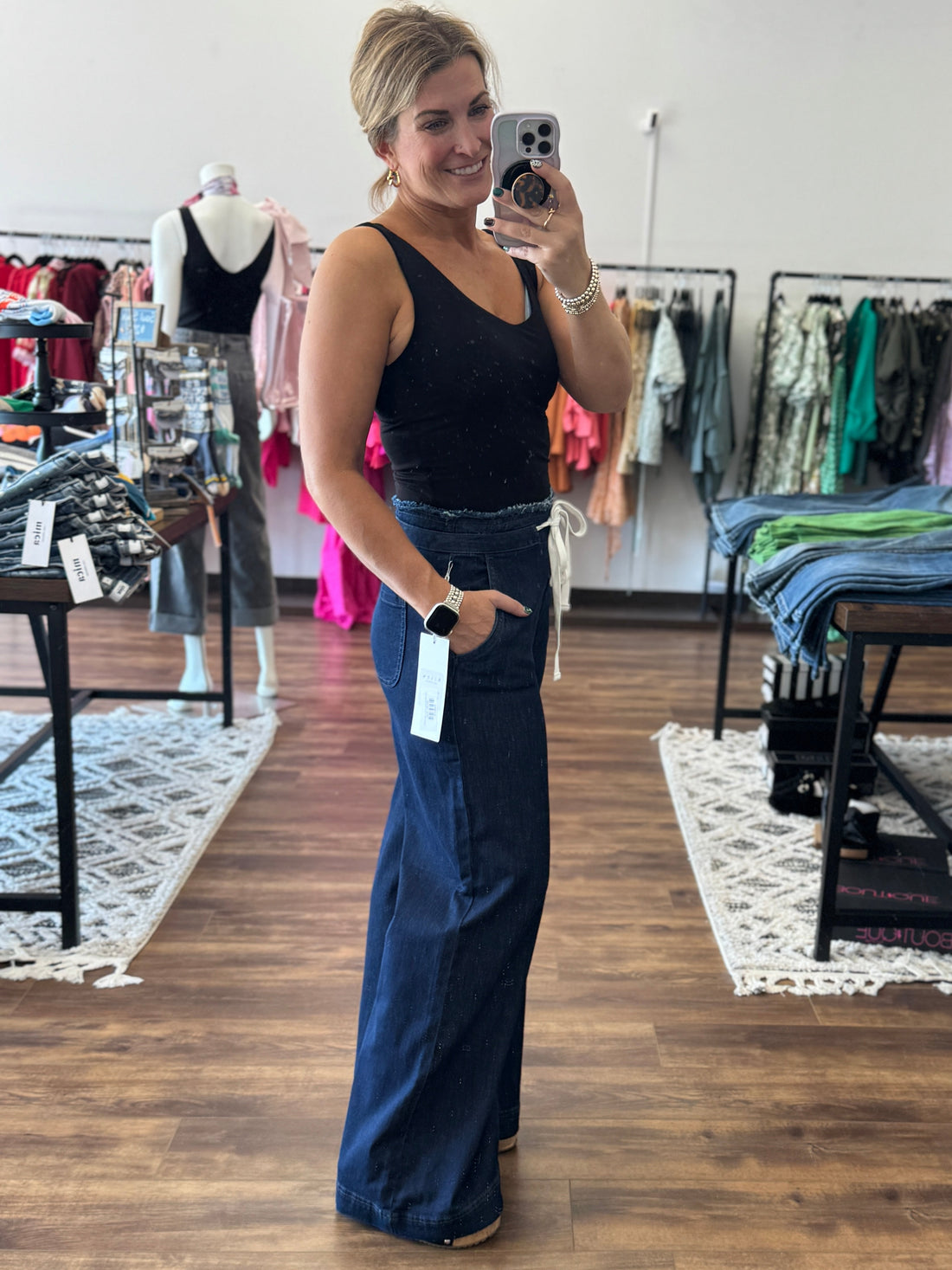 Risen - Mid Rise Wide Leg Pant with Drawstring